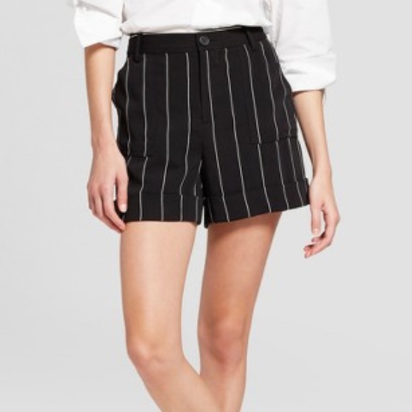 Pants - Black/White Stripe Utility Trouser Shorts